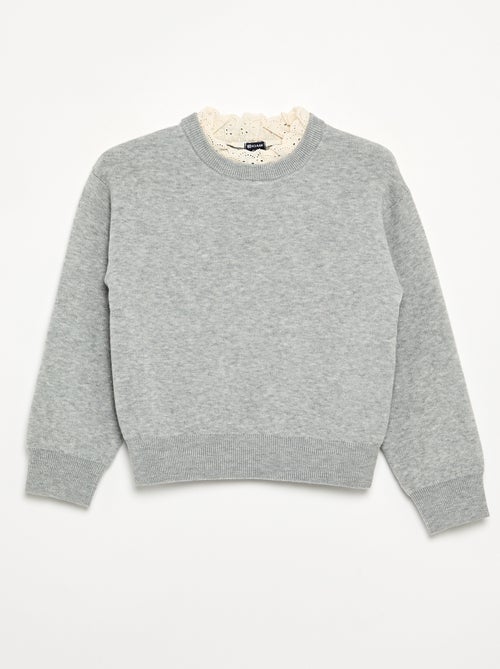 Pullover mit Rundhalsausschnitt im 2-in-1-Look mit Lochstickerei - Kiabi