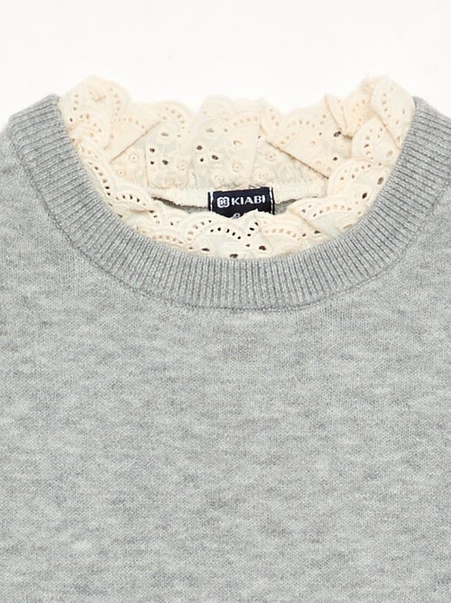 Pullover mit Rundhalsausschnitt im 2-in-1-Look mit Lochstickerei - Kiabi