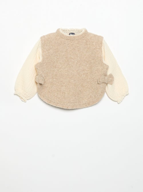 Pullover mit Schleifen und Ärmeln aus Baumwollvoile - Kiabi