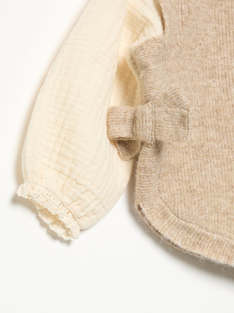Pullover mit Schleifen und Ärmeln aus Baumwollvoile Beige - Kiabi