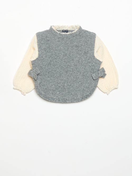Pullover mit Schleifen und Ärmeln aus Baumwollvoile - Kiabi