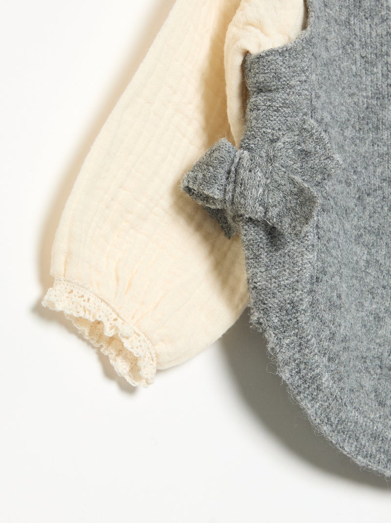 Pullover mit Schleifen und Ärmeln aus Baumwollvoile Gris - Kiabi