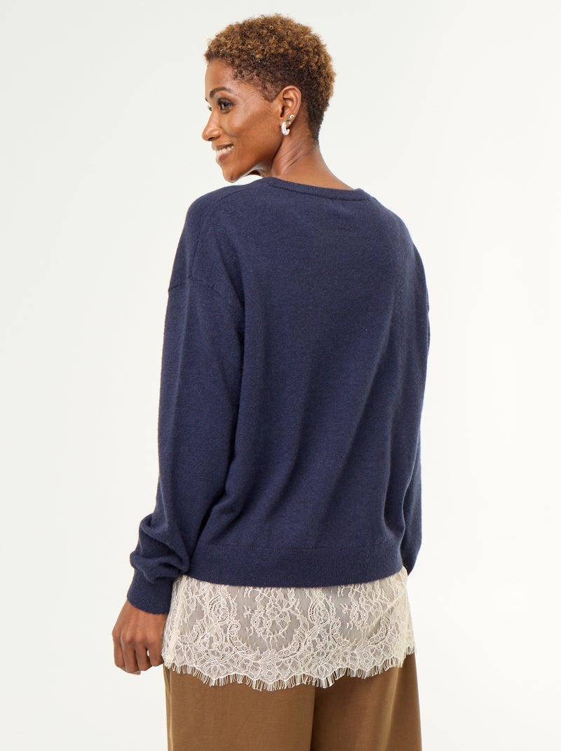 Pullover mit Spitzeneinsatz Blau - Kiabi