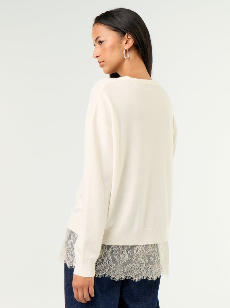 Pullover mit Spitzeneinsatz Weiß - Kiabi