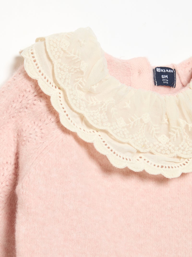 Pullover mit verspieltem Doppelkragen Rose - Kiabi