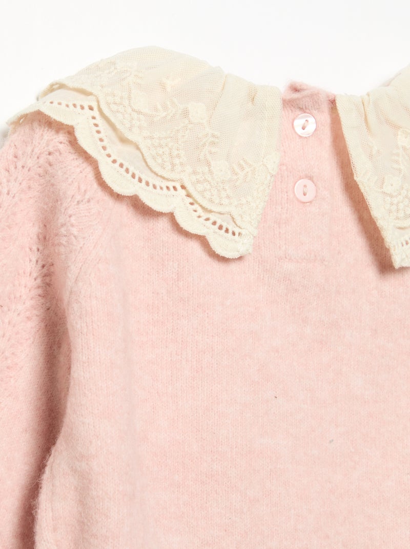 Pullover mit verspieltem Doppelkragen Rose - Kiabi