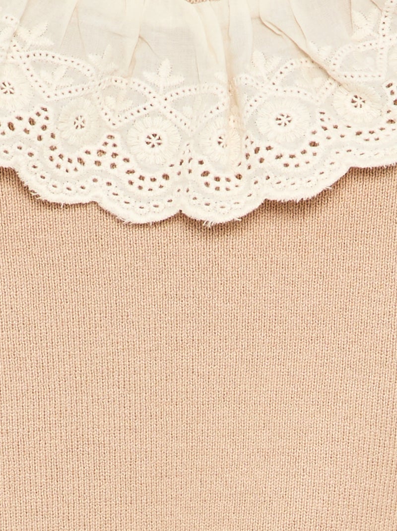 Pullover mit Zierkragen aus Lochstickerei Beige - Kiabi