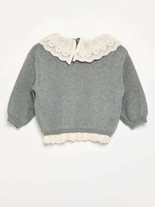 Pullover mit Zierkragen aus Lochstickerei - Kiabi