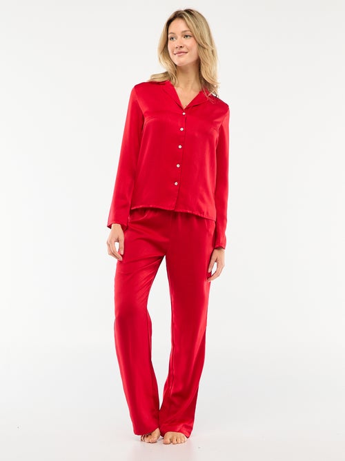 Pyjama 2 pièces effet satiné - chemise + pantalon - Kiabi