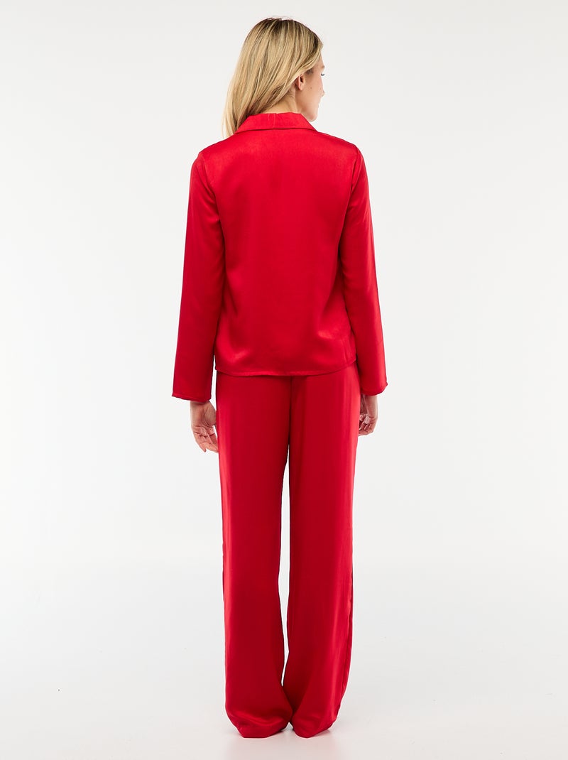 Pyjama 2 pièces effet satiné - chemise + pantalon Rouge - Kiabi