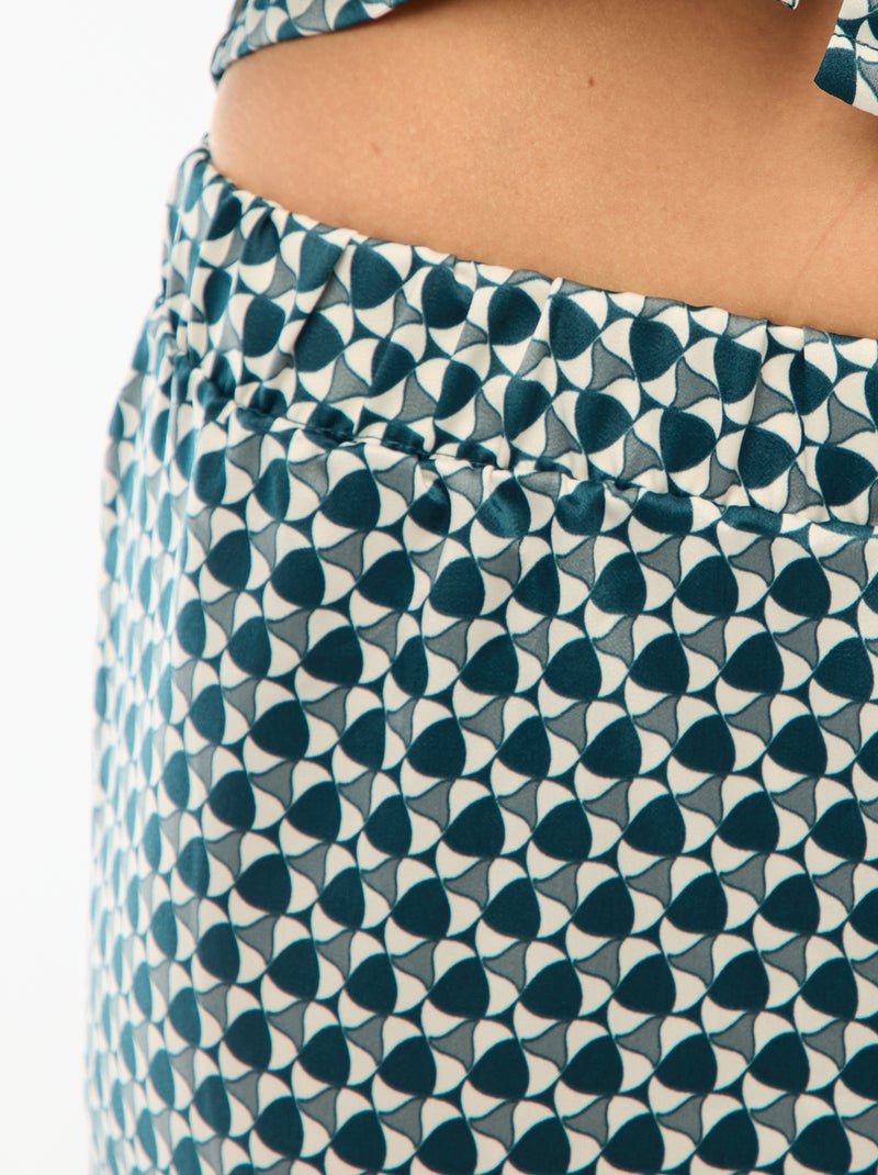 Pyjama 2 pièces effet satiné - chemise + pantalon Vert - Kiabi