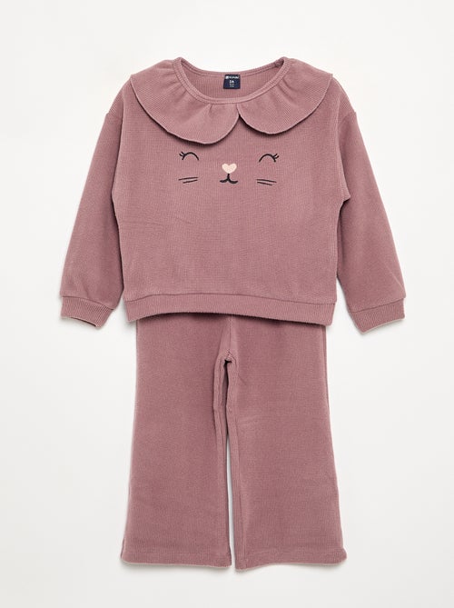Pyjama 2 pièces en maille gaufrée - Sweat + pantalon - Kiabi