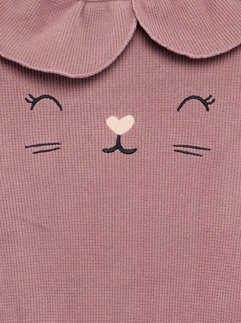 Pyjama 2 pièces en maille gaufrée - Sweat + pantalon Vieux rose - Kiabi