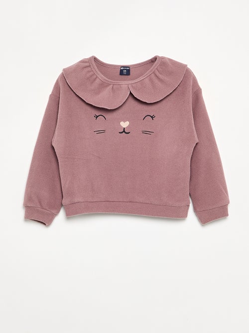 Pyjama 2 pièces en maille gaufrée - Sweat + pantalon - Kiabi