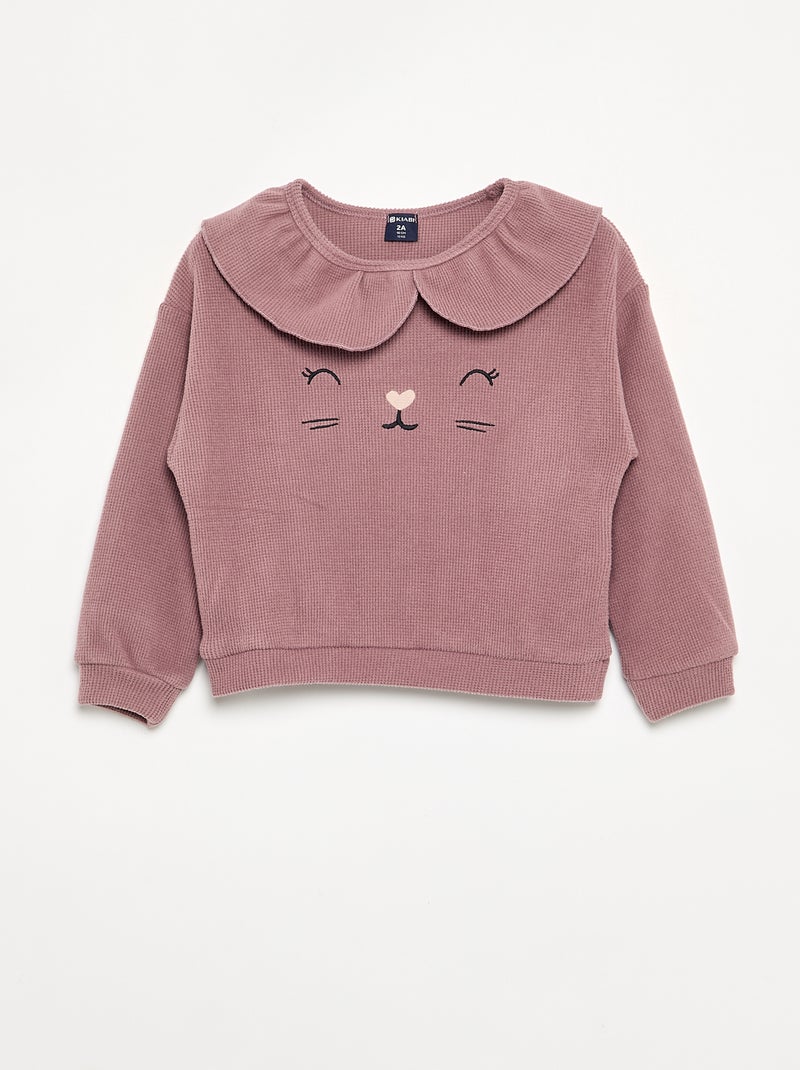 Pyjama 2 pièces en maille gaufrée - Sweat + pantalon Vieux rose - Kiabi