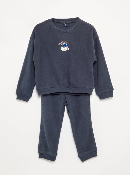 Pyjama 2 pièces en maille gaufrée- Sweat + pantalon - Kiabi