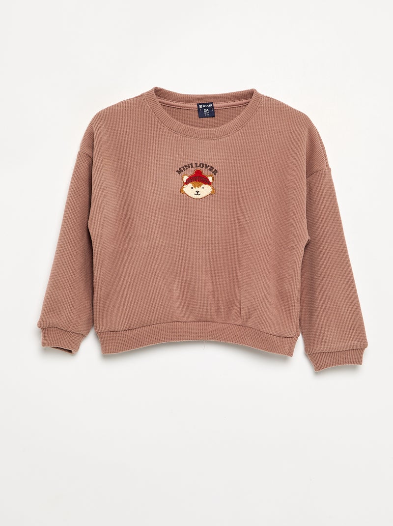Pyjama 2 pièces en maille gaufrée- Sweat + pantalon Marron - Kiabi