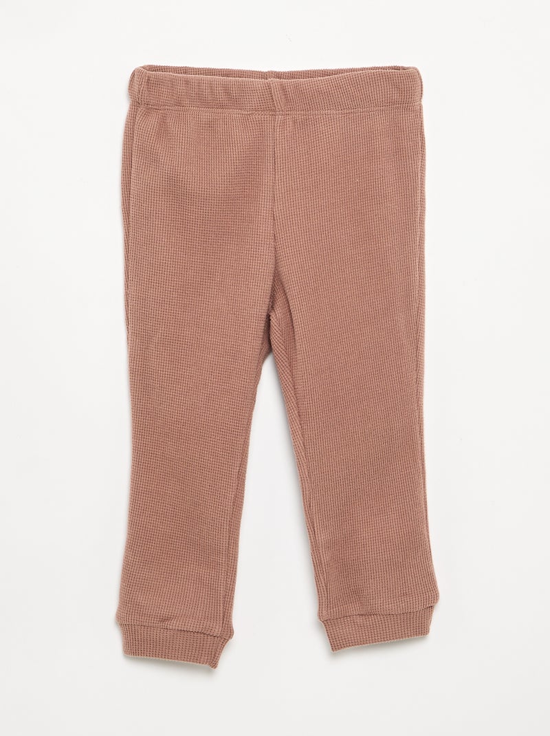 Pyjama 2 pièces en maille gaufrée- Sweat + pantalon Marron - Kiabi