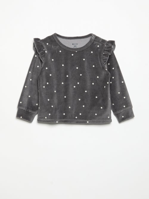 Pyjama 2 pièces en velours - Sweat avec volants aux emmanchures + pantalon - Kiabi