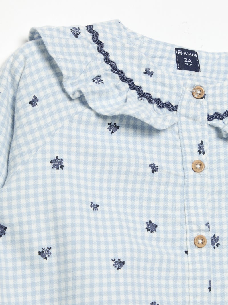 Pyjama 2-teilig aus Flanell - Oberteil geknöpft + Hose Bleu - Kiabi