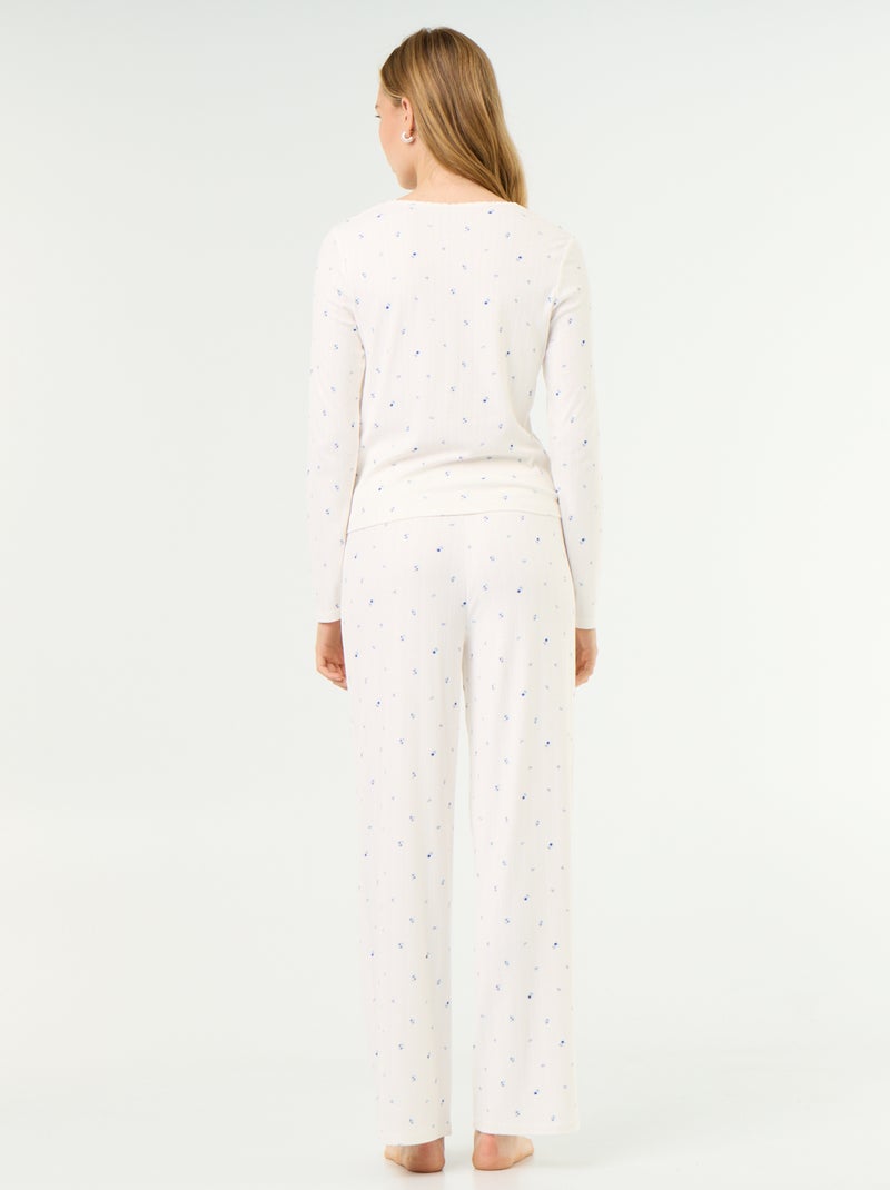 Pyjama 2-teilig aus Pointelle-Strick – Oberteil + Hose Blanc - Kiabi