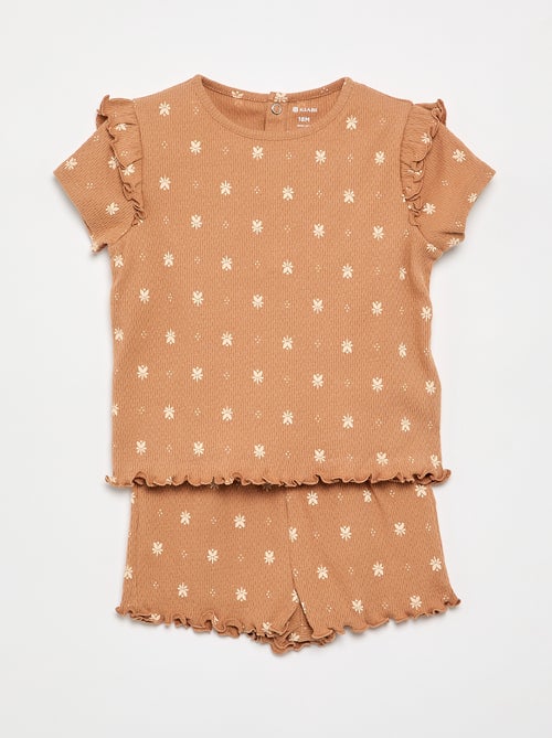 Pyjama aus Pointelle-Strick T-Shirt + Shorts - 2-teilig - Kiabi Pyjama aus Pointelle-Strick T-Shirt + Shorts - 2-teilig - Kiabi