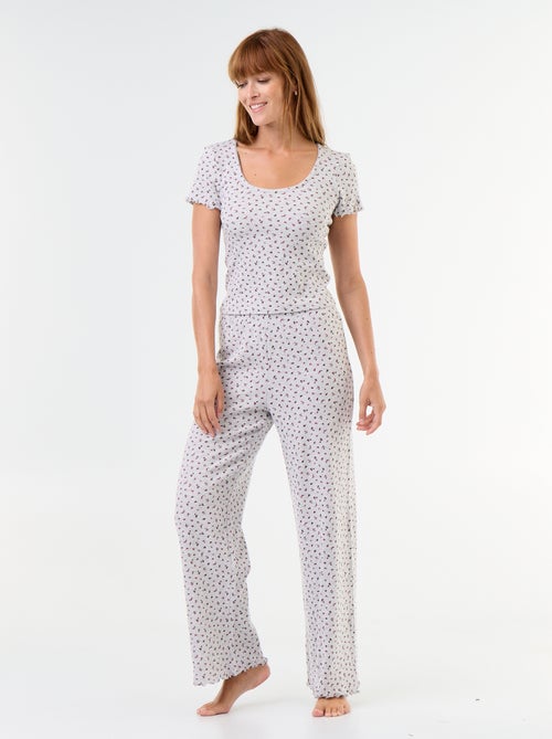 Pyjama aus Waffelstruktur: T-Shirt und Hose mit Muster - 2-teilig - Kiabi