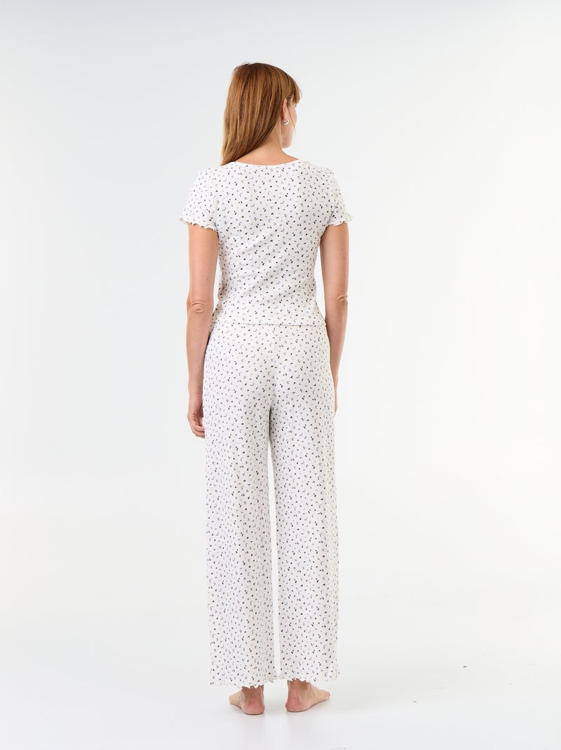 Pyjama aus Waffelstruktur: T-Shirt und Hose mit Muster - 2-teilig Weiß - Kiabi