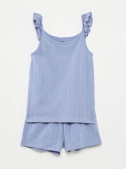 Pyjama court débardeur avec volants + short - 2 pièces - Kiabi