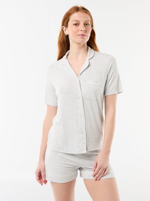 Pyjama court en viscose chiné - 2 pièces - Kiabi