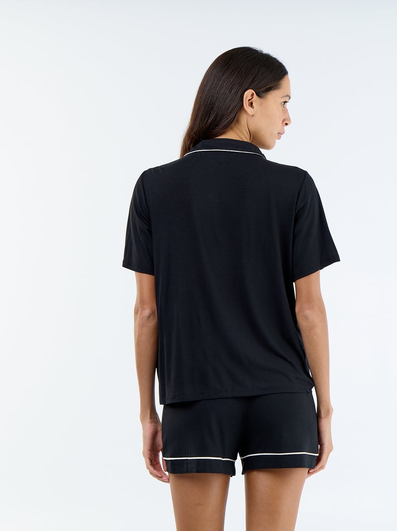 Pyjama court en viscose chiné - 2 pièces Noir - Kiabi