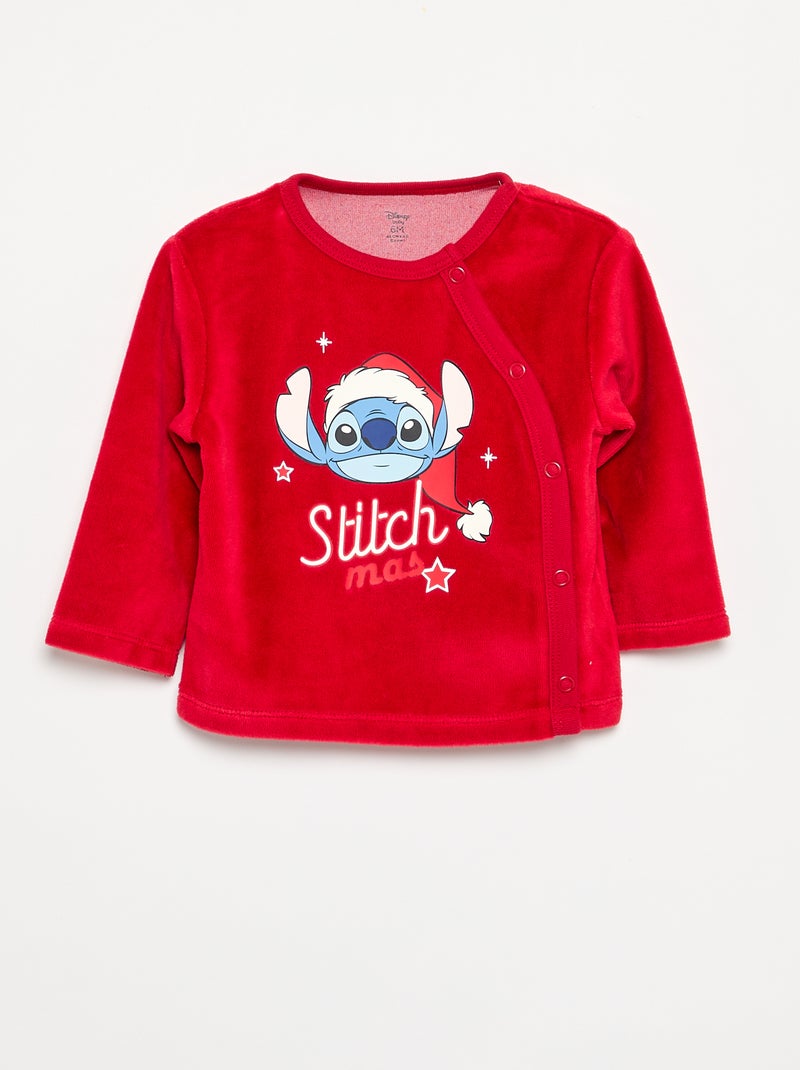 Pyjama de Noël 'Stitch' en velours avec pieds - 2 pièces Rouge - Kiabi