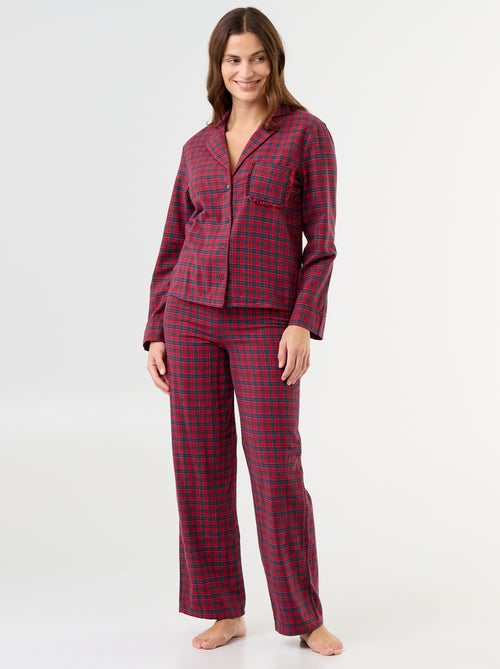 Pyjama en flanelle à carreaux - 2 pièces - Kiabi