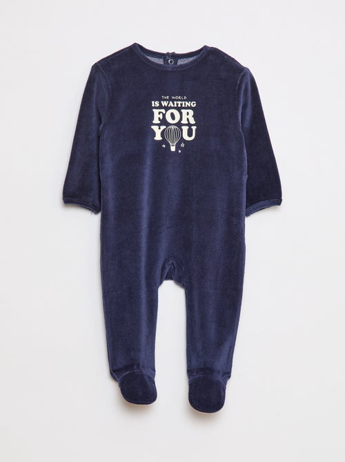 Pyjama en velours avec pieds et animation devant - Kiabi