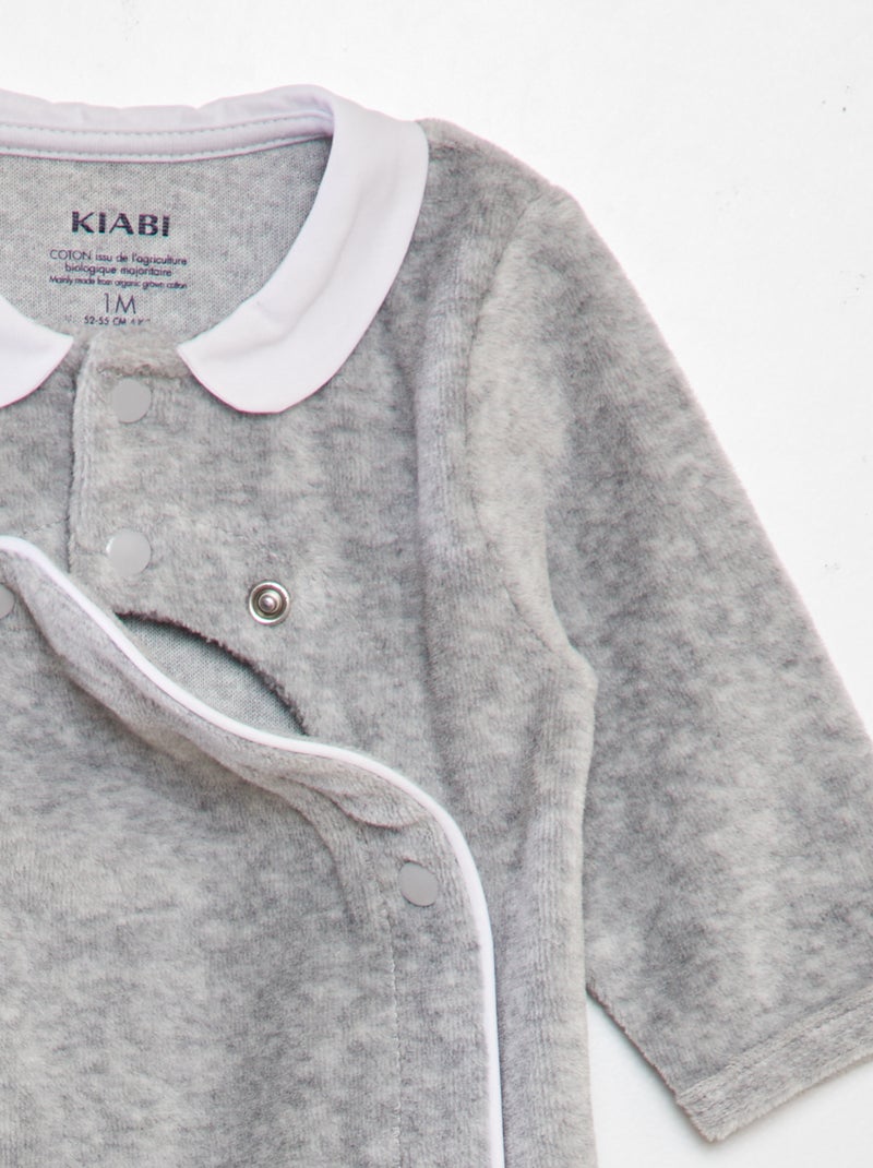 Pyjama en velours col claudine Gris - Kiabi
