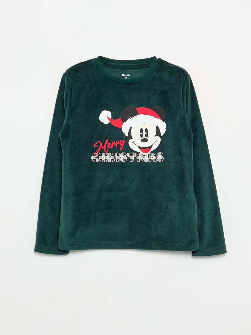 Pyjama garçon 'Disney' 'Mickey' 'Noël' 2 pièces en polaire - T-shirt à manches longues + pantalon Vert foncé - Kiabi