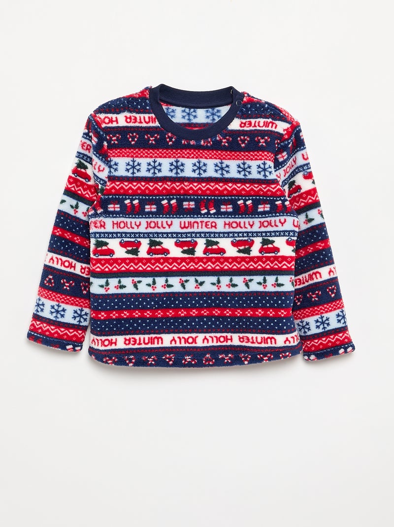 Pyjama jacquard en polaire 2 pièces - Sweat + pantalon Bleu - Kiabi