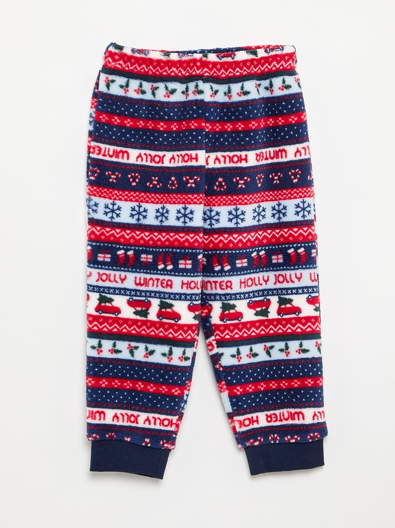 Pyjama jacquard en polaire 2 pièces - Sweat + pantalon Bleu - Kiabi