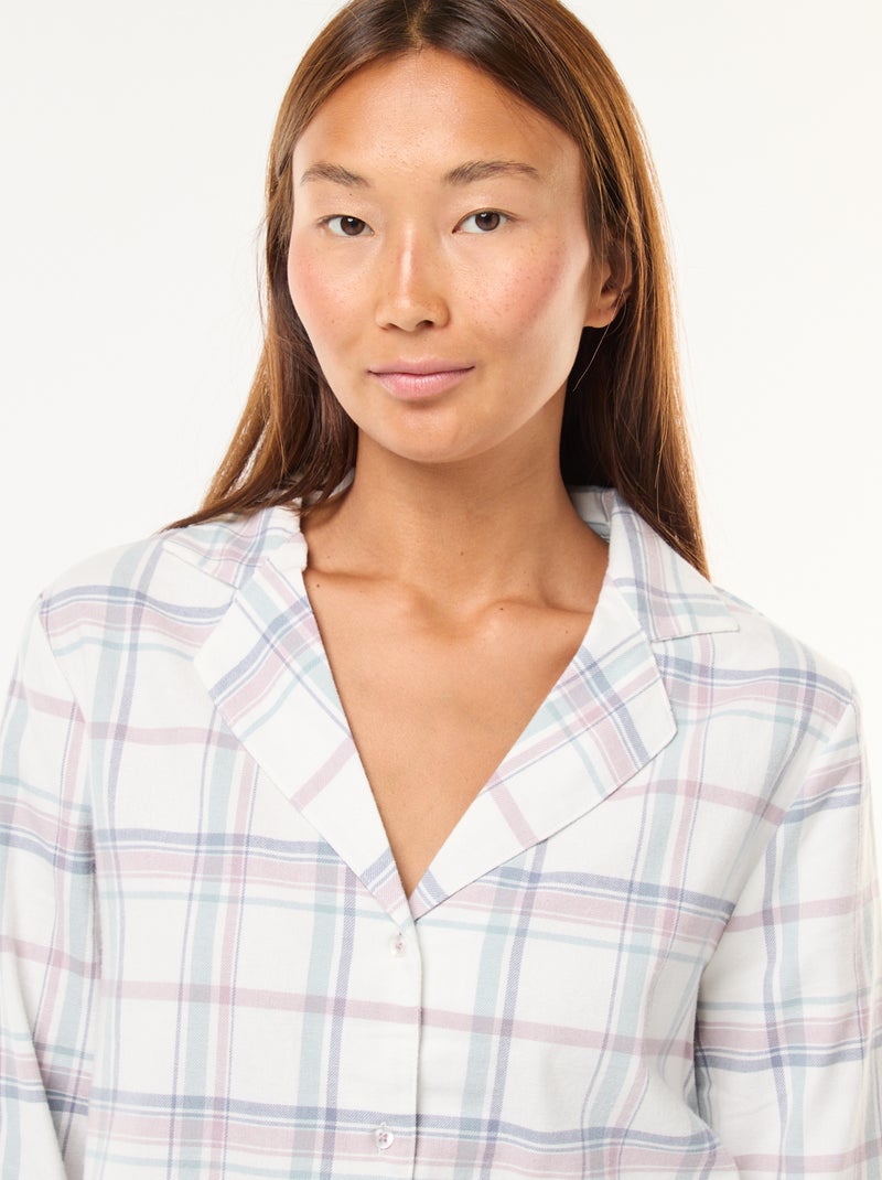 Pyjama long 2 pièces chemisier + pantalon - 2 pièces Blanc - Kiabi