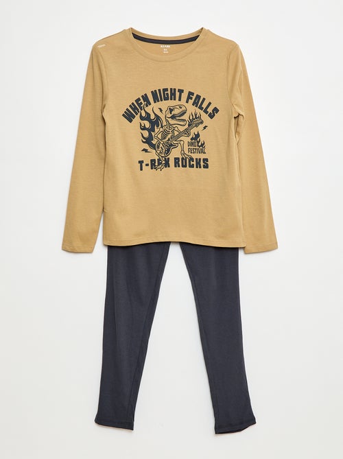 Pyjama long en jersey avec imprimé - 2 pièces - Kiabi