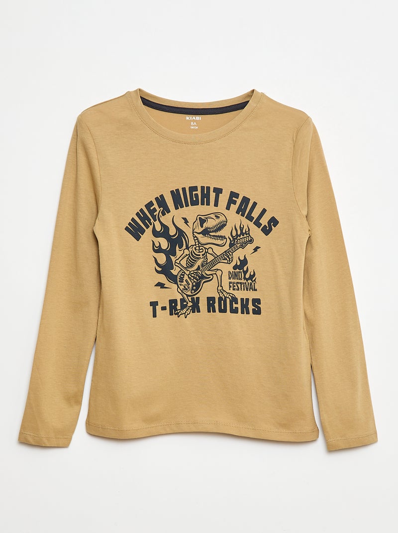 Pyjama long en jersey avec imprimé - 2 pièces Marron - Kiabi