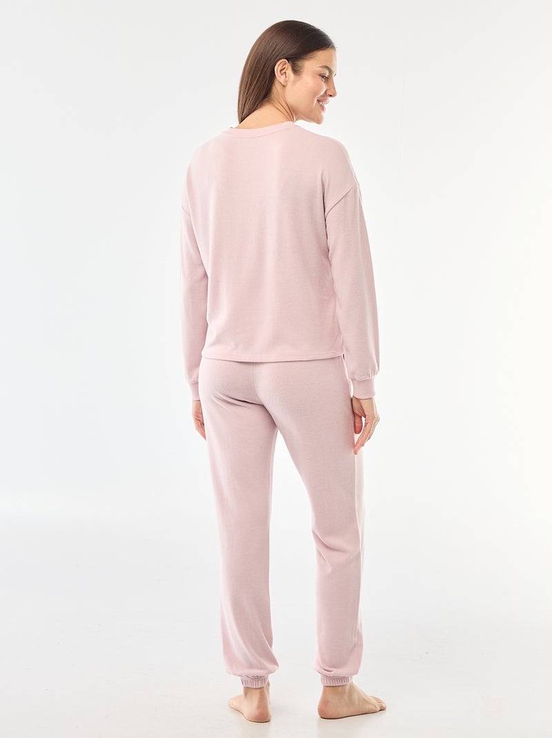 Pyjama long en maille chaude - 2 pièces Rose - Kiabi