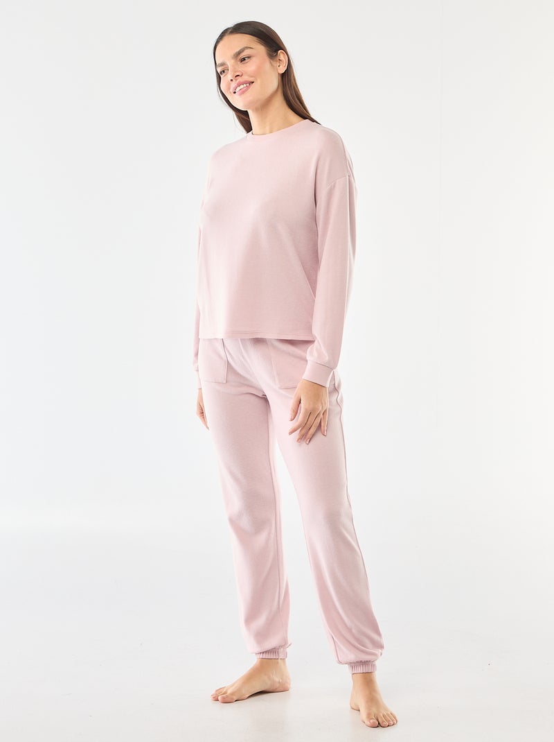 Pyjama long en maille chaude - 2 pièces Rose - Kiabi