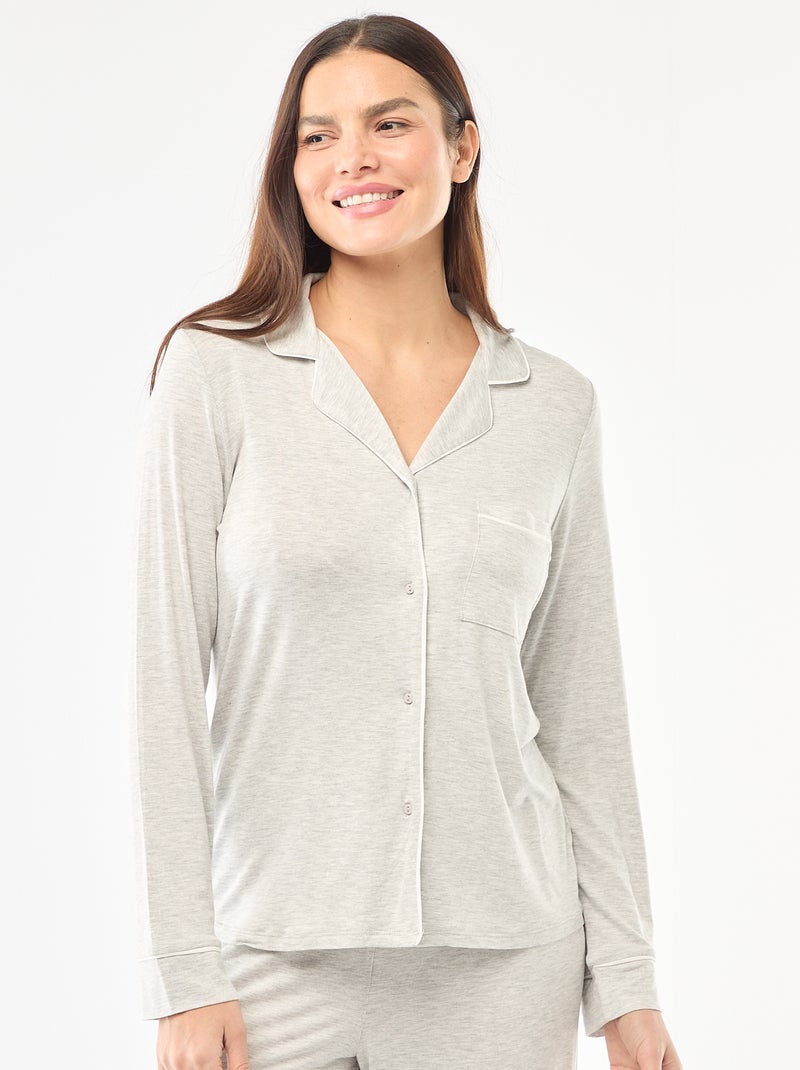 Pyjama long en maille douce stretch - 2 pièces Gris chiné - Kiabi