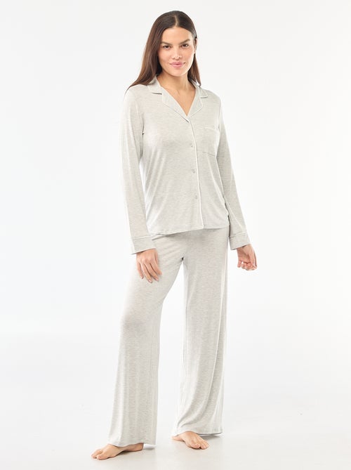 Pyjama long en maille douce stretch - 2 pièces - Kiabi