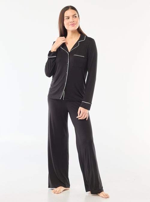 Pyjama long en maille douce stretch - 2 pièces - Kiabi