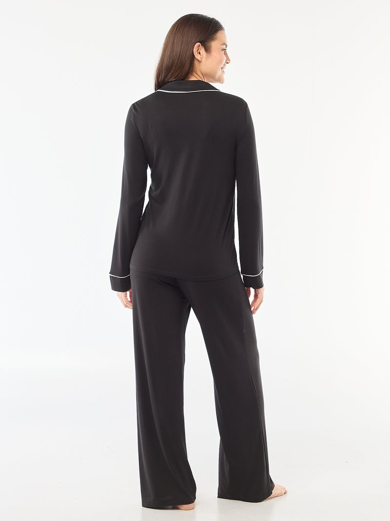 Pyjama long en maille douce stretch - 2 pièces Noir - Kiabi