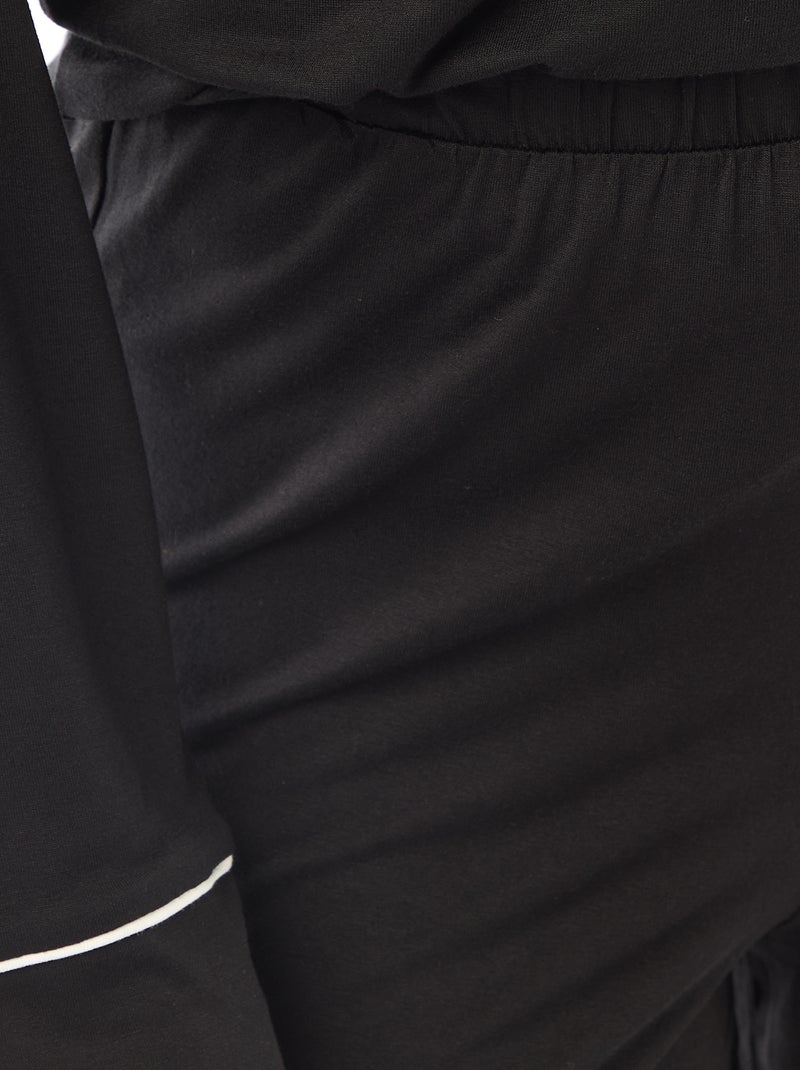 Pyjama long en maille douce stretch - 2 pièces Noir - Kiabi