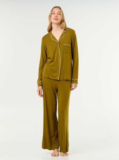 Pyjama long en maille douce stretch - 2 pièces - Kiabi