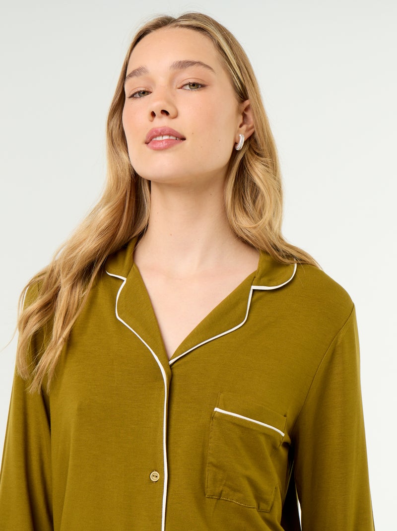 Pyjama long en maille douce stretch - 2 pièces Vert - Kiabi